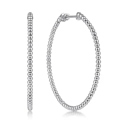 Best Gabriel & Co. 14K White Gold Beaded 50mm Round Classic Hoop Earrings