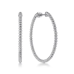 Best Gabriel & Co. 14K White Gold Beaded 40mm Round Classic Hoop Earrings
