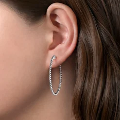 Best Gabriel & Co. 14K White Gold Beaded 40mm Round Classic Hoop Earrings