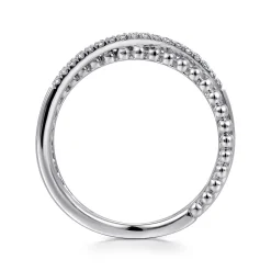 Discount Gabriel & Co. 14K White Gold Beaded Pave Diamond Criss Cross Ring