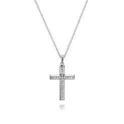 Clearance Gabriel & Co. 14K White Gold Beveled Diamond Cross Pendant Necklace