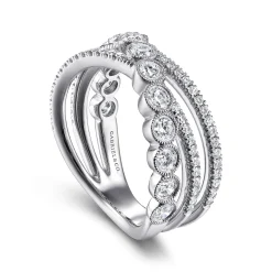Hot Gabriel & Co. 14K White Gold Bezel and Prong Set Criss Cross Diamond Ring