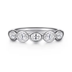 Best Gabriel & Co. 14K White Gold Bezel Oval 5 Stone Diamond Anniversary Band - 0.75 ct