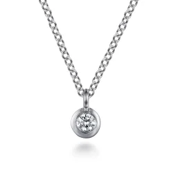 Best Gabriel & Co. 14K White Gold Bezel Set Diamond Pendant Necklace