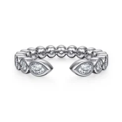 Clearance Gabriel & Co. 14K White Gold Bezel Set Pear and Round Open Diamond Eternity Band - 0.48 ct