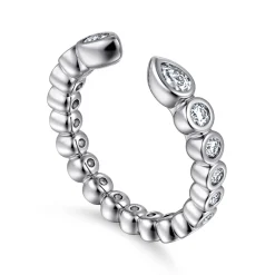 Clearance Gabriel & Co. 14K White Gold Bezel Set Pear and Round Open Diamond Eternity Band - 0.48 ct