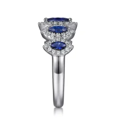 Best Gabriel & Co. 14K White Gold Blue Sapphire and Diamond Halo Marquise Ladies Ring