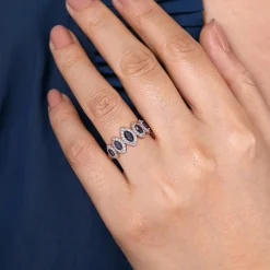 Best Gabriel & Co. 14K White Gold Blue Sapphire and Diamond Halo Marquise Ladies Ring