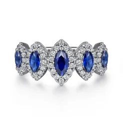 Best Gabriel & Co. 14K White Gold Blue Sapphire and Diamond Halo Marquise Ladies Ring