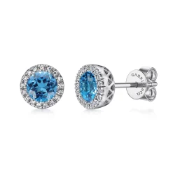 Online Gabriel & Co. 14K White Gold Blue Topaz and Diamond Halo Stud Earrings