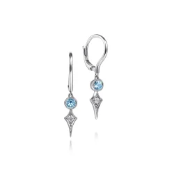 Hot Gabriel & Co. 14K White Gold Blue Topaz and Spiked Diamond Kite Drop Earrings