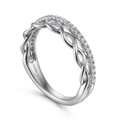 Clearance Gabriel & Co. 14K White Gold Braided Metal and Diamond Row Ring
