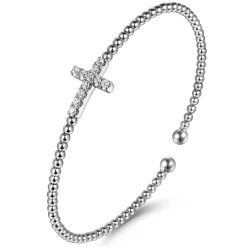 New Gabriel & Co. 14K White Gold Bujukan and Diamond Cross Split Bangle Bracelet