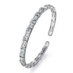 New Gabriel & Co. 14K White Gold Bujukan Bangle With Diamond Baguette Stations