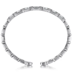 New Gabriel & Co. 14K White Gold Bujukan Bangle With Diamond Baguette Stations