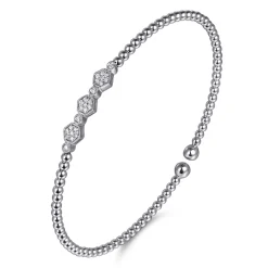 Best Gabriel & Co. 14K White Gold Bujukan Bead and Hexagon Cluster Diamond Bangle