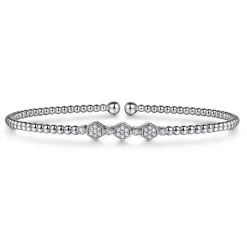 Best Gabriel & Co. 14K White Gold Bujukan Bead and Hexagon Cluster Diamond Bangle
