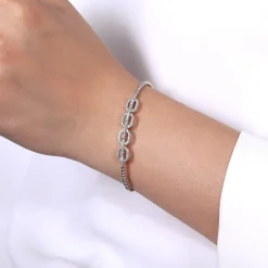 Sale Gabriel & Co. 14K White Gold Bujukan Bead Cuff Bracelet with Diamond Pave Links