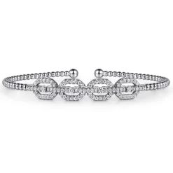 Sale Gabriel & Co. 14K White Gold Bujukan Bead Cuff Bracelet with Diamond Pave Links