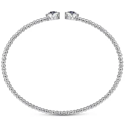 Discount Gabriel & Co. 14K White Gold Bujukan Bead Cuff Bracelet with Sapphire and Diamond Halo Caps