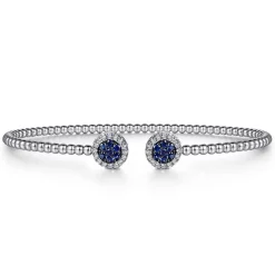 Discount Gabriel & Co. 14K White Gold Bujukan Bead Cuff Bracelet with Sapphire and Diamond Halo Caps