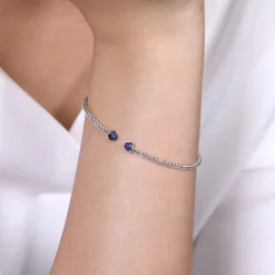 New Gabriel & Co. 14K White Gold Bujukan Bead Cuff Bracelet with Sapphire Pave Caps