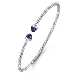 New Gabriel & Co. 14K White Gold Bujukan Bead Cuff Bracelet with Sapphire Pave Caps