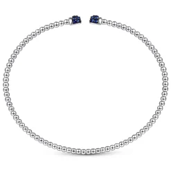 New Gabriel & Co. 14K White Gold Bujukan Bead Cuff Bracelet with Sapphire Pave Caps