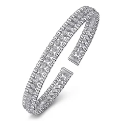 Gabriel & Co. 14K White Gold Bujukan Bead Cuff Bracelet with Diamond Bezel Connectors