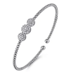 Sale Gabriel & Co. 14K White Gold Bujukan Bead Cuff Bracelet with Three Pave Diamond Stations