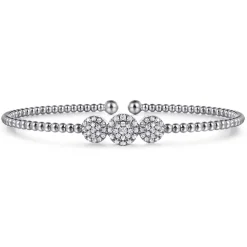 Sale Gabriel & Co. 14K White Gold Bujukan Bead Cuff Bracelet with Three Pave Diamond Stations
