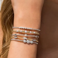 Sale Gabriel & Co. 14K White Gold Bujukan Bead Cuff Bracelet with Three Pave Diamond Stations