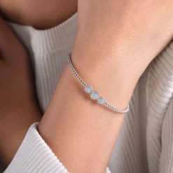 Sale Gabriel & Co. 14K White Gold Bujukan Bead Cuff Bracelet with Three Pave Diamond Stations