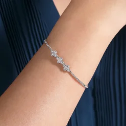 Discount Gabriel & Co. 14K White Gold Bujukan Bead Cuff Bracelet with Three Quatrefoil Diamond Stations