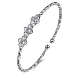 Discount Gabriel & Co. 14K White Gold Bujukan Bead Cuff Bracelet with Three Quatrefoil Diamond Stations