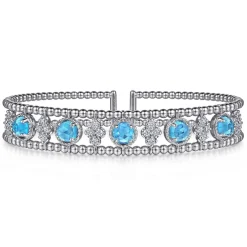 Hot Gabriel & Co. 14K White Gold Bujukan Bead Diamond and Blue Topaz Cuff Bracelet