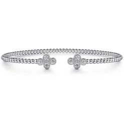Outlet Gabriel & Co. 14K White Gold Bujukan Bead Split Cuff Bracelet with Quatrefoil Diamond Endcaps