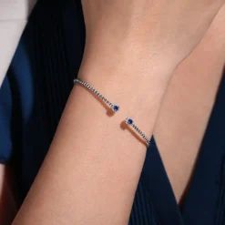 Sale Gabriel & Co. 14K White Gold Bujukan Bead Split Cuff Bracelet with Sapphire and Diamond