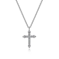 Best Gabriel & Co. 14K White Gold Bujukan Cross Diamond Pendant Necklace