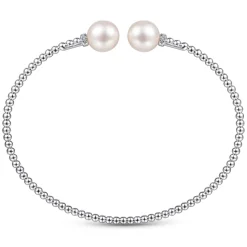 Outlet Gabriel & Co. 14K White Gold Bujukan Diamond and Pearl Split Bangle