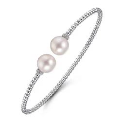 Outlet Gabriel & Co. 14K White Gold Bujukan Diamond and Pearl Split Bangle