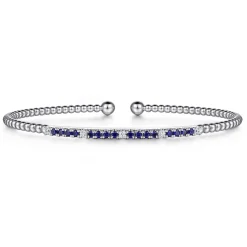 New Gabriel & Co. 14K White Gold Bujukan Diamond and Blue Sapphire Split Bangle