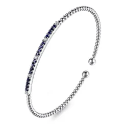 New Gabriel & Co. 14K White Gold Bujukan Diamond and Blue Sapphire Split Bangle