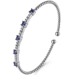 Clearance Gabriel & Co. 14K White Gold Bujukan Diamond and Blue Sapphire Cuff Bracelet