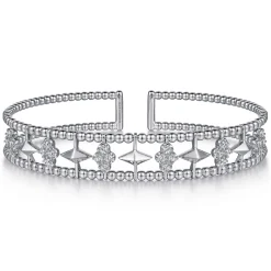 Hot Gabriel & Co. 14K White Gold Bujukan Diamond Cluster and Gold Pyramid Cuff Bangle