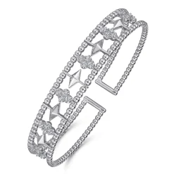 Hot Gabriel & Co. 14K White Gold Bujukan Diamond Cluster and Gold Pyramid Cuff Bangle