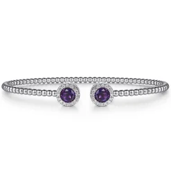 Online Gabriel & Co. 14K White Gold Bujukan Diamond Halo and Amethyst Bangle
