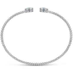 Best Gabriel & Co. 14K White Gold Bujukan Diamond Halo and Blue Topaz Bangle