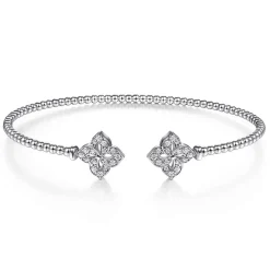 Best Gabriel & Co. 14K White Gold Bujukan Split Cuff Bracelet with Diamond Flower Caps