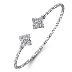 Best Gabriel & Co. 14K White Gold Bujukan Split Cuff Bracelet with Diamond Flower Caps